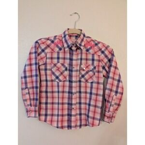 Rodeo‎ Girl by Liz Girls M Pink Purple Plaid Western Snap Embroidery Rhinestone